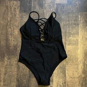 Classic Black Crisscross One-Piece Swimsuit